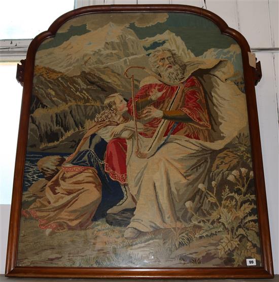 Victorian woolwork picture, Biblical figures in a landscape, framed